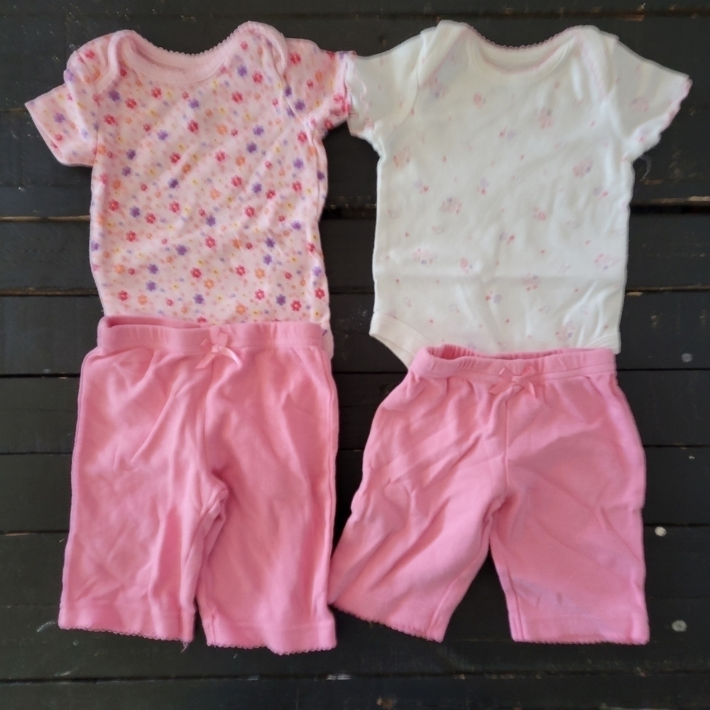 Faded Glory Baby Girl 0-3 Months Outfit Bundle Set Pink White Floral Hearts Lot
